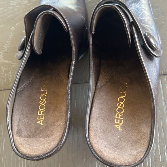 AEROSOLES Women’s Slip-On Mules Brown Faux Leather Pumps Square Toe Size 9M EUC - Picture 5 of 12